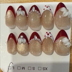 Elegant Red and Gold Handmade Press-On Nails